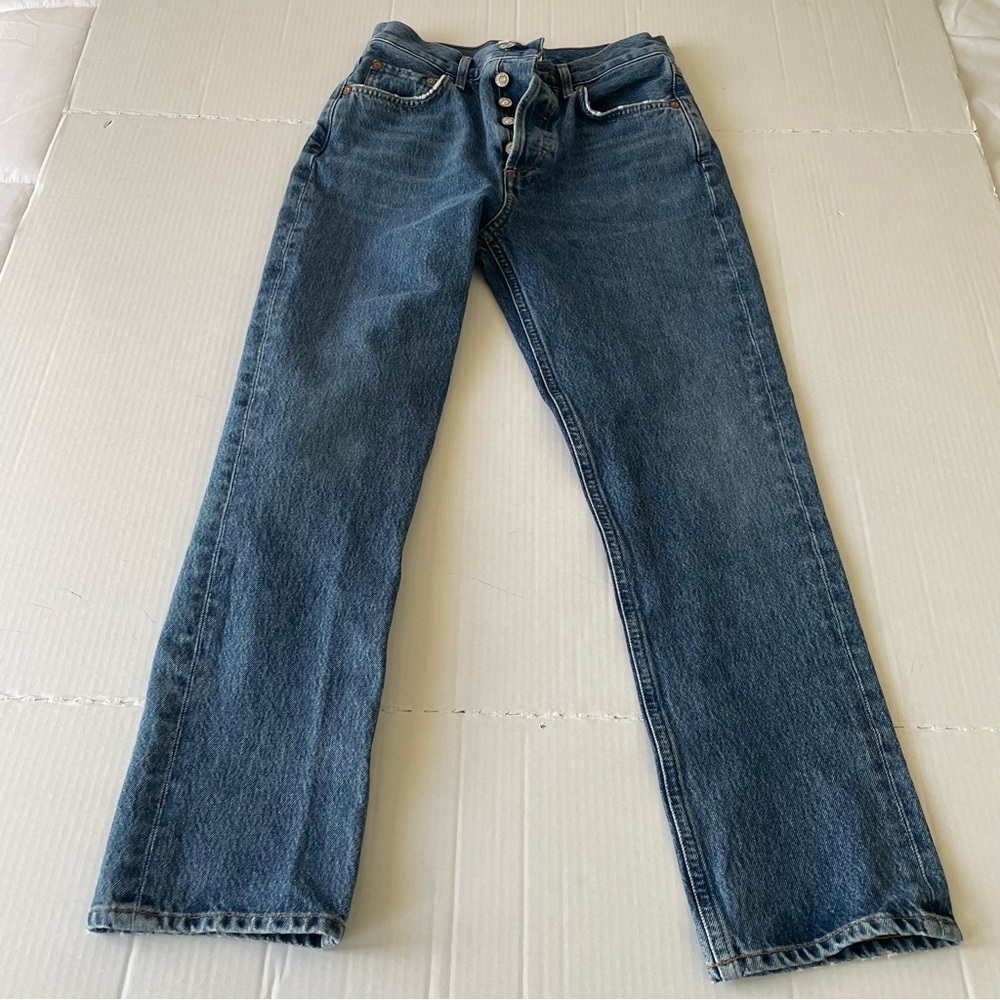 Agolde 90’s Pinch Waist High Rise Women's Blue Straight Leg Jeans Button up - Picture 13 of 15